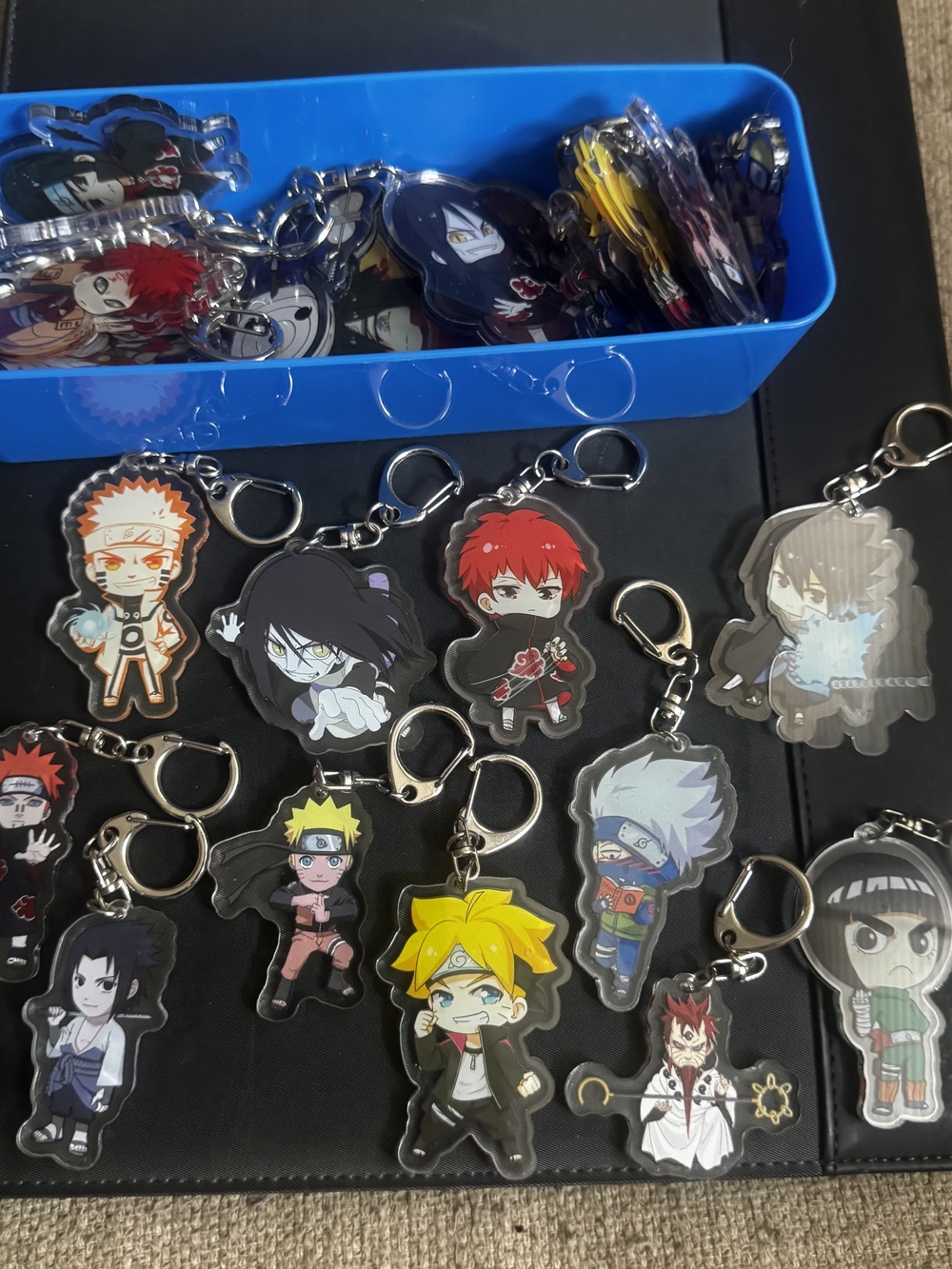 Anime Chibi Keychain & Pin/Button Lot - Assorted Characters in Black Outlines
